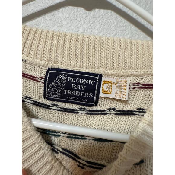 Vintage PECONIC BAY TRADERS Made in USA Size XXL Cotton‎ Knit Sweater - Picture 4 of 10